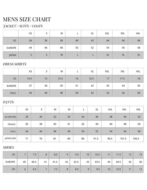 dior size chart men's clothing